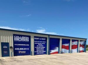 suspension repair shop Collision Boss doors on mechanical repair shop