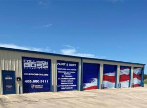 Collision Boss doors on mechanical repair shop